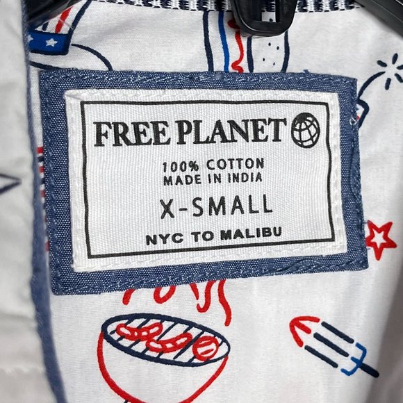 Free Planet White Button Down Patriotic Picnic Summer Size XS - Picture 9 of 11